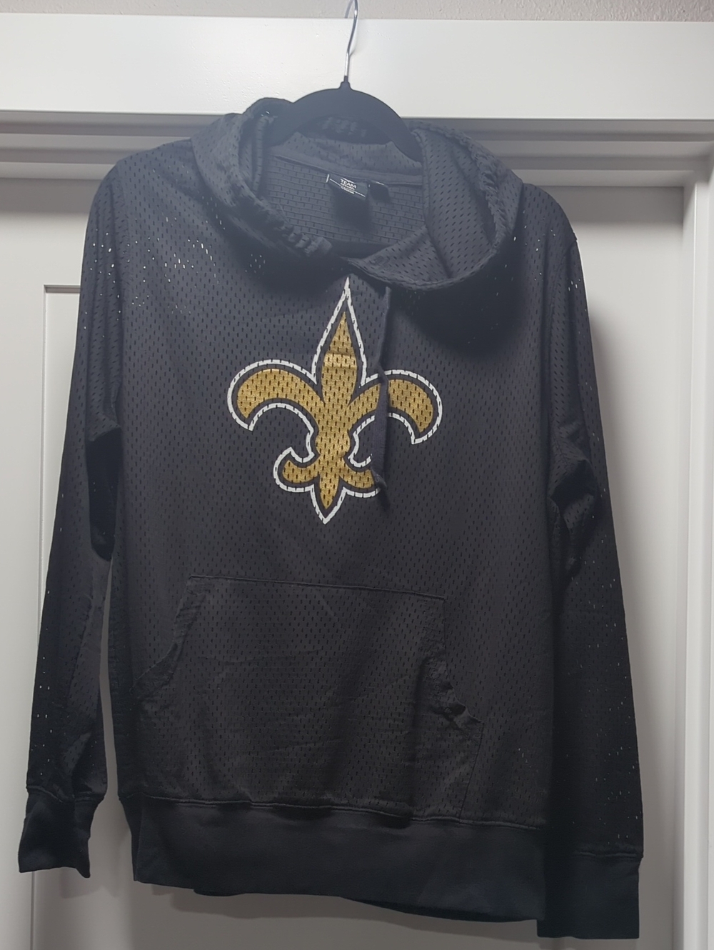 Black Crewneck Hoodie with Gold Fleur-de-Lis Accent